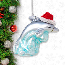 Load image into Gallery viewer, Dolphin and Ocean Wave Glass Christmas Ornament