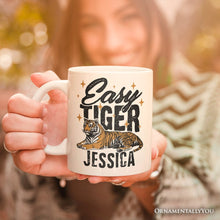 Load image into Gallery viewer, Easy Tiger Personalized Mug, Vintage Wild Animal Retro Grunge Gift With Custom Name
