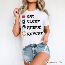 Load image into Gallery viewer, Eat Sleep Anime Repeat T-Shirt, Funny White Tee For Anime Lover