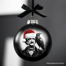 Load image into Gallery viewer, Edgar Allan Poe Spooky Christmas Portrait Glass Ornament, Black Horror Halloween Tree Decoration