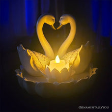 Load image into Gallery viewer, Elegance in Union Swan Figurine and Tealight Candle, 7" Romantic Couples Gift for Valentine or Anniversary