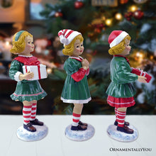Load image into Gallery viewer, Elegant Victorian Christmas Girl Set of Three Figurines, 6" Holiday Home Decor