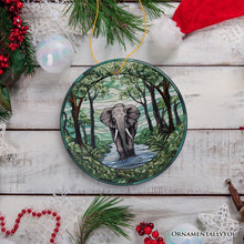Load image into Gallery viewer, Elephant Elegance Stained Glass Style Ceramic Ornament, African Animals Christmas Gift and Decor