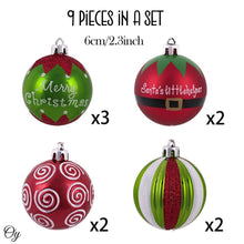 Load image into Gallery viewer, Elf Theme Christmas Ornament Set, 9 Baubles Green and Red