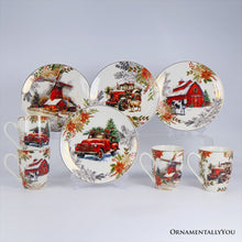 Carregar imagem no visualizador da galeria, Decor Steals Special - Farmhouse Christmas Set of 4 Plates with Real Gold Elements, Holiday Tableware Collection for Salad, Dessert, Appetizer, and Side Plates