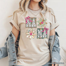 Carregar imagem no visualizador da galeria, Floral Mama Coquette T-Shirt, White and Natural Boho Tee for Sweet and Stylish Moms
