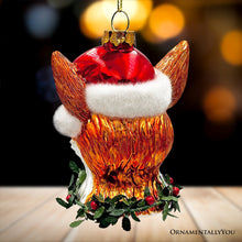 Carregar imagem no visualizador da galeria, Fox with Santa Hat Glass Christmas Ornament, Woodland Animal Wreath Gift Decor