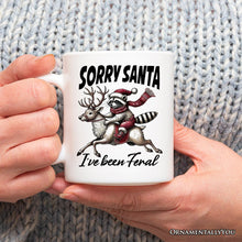 Carregar imagem no visualizador da galeria, Funny Reindeer and Racoon Christmas Personalized Mug, Sorry Santa I've Been Feral Gift with Custom Name