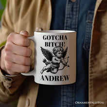 Cargar imagen en el visor de la galería, Funny Valentine's Day Cupid Personalized Mug, Vintage Sarcastic Gift With Custom Name