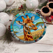 Load image into Gallery viewer, Giraffe Rendezvous Stained Glass Style Ceramic Ornament, African Animals Christmas Gift and Decor