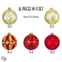 Carregar imagem no visualizador da galeria, Glittery Red and Gold Christmas Ornament Bauble Set, Elegant 16 Piece Bundle