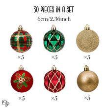 Carregar imagem no visualizador da galeria, Graceful Ornament Bundle Set, Red, 30 Green and Gold Glittered Tree Baubles