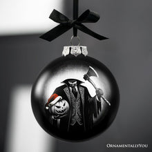 Load image into Gallery viewer, Headless Horseman Spooky Portrait Glass Christmas Ornament, Black Horror Halloween Tree Decoration