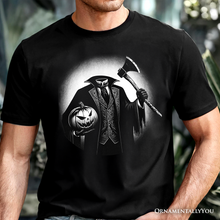 Carregar imagem no visualizador da galeria, Headless Horseman Spooky Portrait T-Shirt, Horror Villain Theme Halloween Tee