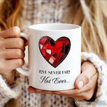 Carregar imagem no visualizador da galeria, Heart Stained Glass Personalized Mug, Love Never Fails Custom Names Gift