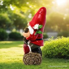 Carregar imagem no visualizador da galeria, Hippy Gnome with Guitar Garden Statue, Unique Flowers and Peace Sign