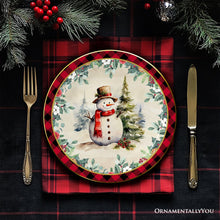 Carregar imagem no visualizador da galeria, Holiday Cheer Set of 4 Plates with Real Gold Plaid Trim, Christmas Tableware Collection for Salad, Dessert, Appetizer, and Side Plates