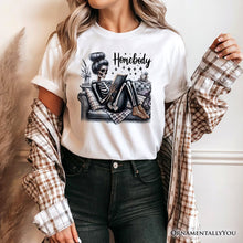 Carregar imagem no visualizador da galeria, Homebody Reading Skeleton T-Shirt, Funny Lazy Selfcare Tee for Introvert Women