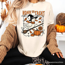 Carregar imagem no visualizador da galeria, Honk or Treat Goose T-Shirt, Hilarious Halloween Tee for Silly Bird Enthusiasts