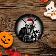 Carregar imagem no visualizador da galeria, Horrifying Krampus With Santa Hat Ceramic Ornament, Keepsake For Unique Halloween Tree Christmas Decor