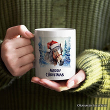 Carregar imagem no visualizador da galeria, Horse with Santa Hat Personalized Mug, Winter Forest Christmas Gift With Custom Name and Date