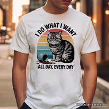 Load image into Gallery viewer, I Do What I Want Cat Retro T-Shirt, Unisex Sarcastic White Tee for Cat Lovers
