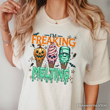 Carregar imagem no visualizador da galeria, I’m Freaking Melting Frankenstein T-Shirt, Funny Ice Cream Halloween Tee for Summer Spooky Season