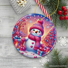 Carregar imagem no visualizador da galeria, Joyful Frost Snowman Pink Themed Ornament, Festive Winter Spirit for Holiday Gift