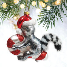 Carregar imagem no visualizador da galeria, Lemur Draped in Christmas Fun Glass Christmas Ornament, Madagascar Ring Tailed Monkey