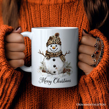 Carregar imagem no visualizador da galeria, Leopard Snowman Personalized Mug, Christmas Gift With Custom Name