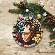 Carregar imagem no visualizador da galeria, Masculine Beauty in Renaissance Italy Stained Glass Themed Christmas Ornament, Artistic Medieval Gift