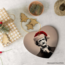 Carregar imagem no visualizador da galeria, Melancholic Poet Edgar Allan Poe with Santa Hat Ornament, Eerie Christmas Gift for Literature Lovers