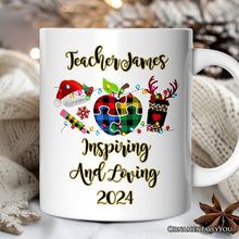 Carregar imagem no visualizador da galeria, Personalized Mug Autism Teacher Buffalo Plaid Christmas, Thank You Gift