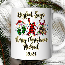 Carregar imagem no visualizador da galeria, Personalized Mug Bigfoot Buffalo Plaid Christmas, Sasquatch Holiday Decoration