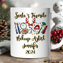 Carregar imagem no visualizador da galeria, Personalized Mug Makeup Artist Buffalo Plaid Christmas, Cosmetologist Beauty and Cosmetics Gift