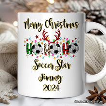 Carregar imagem no visualizador da galeria, Personalized Mug Soccer Buffalo Plaid Christmas, Ho Ho Ho Football Gift