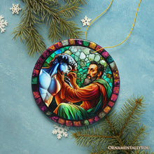 Carregar imagem no visualizador da galeria, Michelangelo Sculpting David in Stained Glass Themed Christmas Ornament, Renaissance Italy Gift and Decor