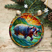 Load image into Gallery viewer, Mighty Hippopotamus Stained Glass Style Ceramic Ornament, African Animals Christmas Gift and Decor