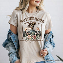 Carregar imagem no visualizador da galeria, Motherhood Mama Rock T-Shirt, Retro White and Natural Tee for Strong and Rocking Mothers