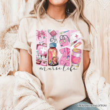 Carregar imagem no visualizador da galeria, Nurse Life T-Shirt, White and Natural Medical Essentials Tee for Coquette Nurses