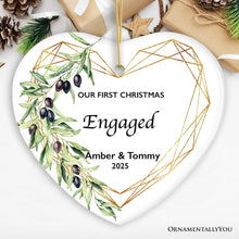 Carregar imagem no visualizador da galeria, Our First Christmas Engaged Personalized Heart Ornament