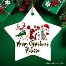 Carregar imagem no visualizador da galeria, Personalized Cheer Buffalo Plaid Leopard Merry Christmas Ornament, Cheer Team or Coach Gift