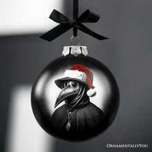Load image into Gallery viewer, Plague Doctor Christmas Spooky Portrait Glass Ornament, Black Horror Halloween Tree Decoration