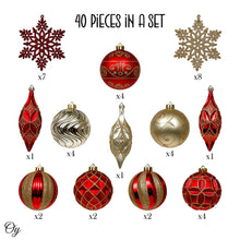 Carregar imagem no visualizador da galeria, Red and Gold Glitter Luxury Shatterproof Christmas Ornament Bauble Set