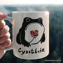 Carregar imagem no visualizador da galeria, Romantic Japanese Frog with Rose Personalized Mug, Matsumoto Hoji Edo Period Frog Lover Gift With Custom Name