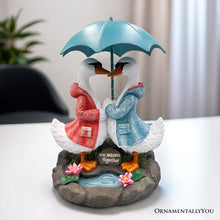 Carregar imagem no visualizador da galeria, Romantic Swan Couple Under an Umbrella Solar Powered Garden Statue, 10" Lighted Outdoor Bird Figurine Decor