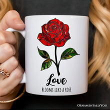 Carregar imagem no visualizador da galeria, Rose Stained Glass Personalized Mug, Love Blooms Like a Rose Custom Name Gift