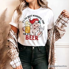 Carregar imagem no visualizador da galeria, Santa Beer Christmas T‑Shirt, It’s The Most Wonderful Time Funny Holiday Tee for Festive Drinkers