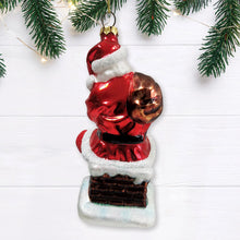 Load image into Gallery viewer, Santa Claus on Chimney Glass Christmas Ornament