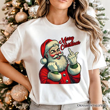 Load image into Gallery viewer, Santa Middle Finger Christmas T-Shirt, Vintage Funny Tee for Naughty Holiday Humor